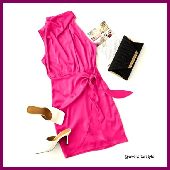 Satin Halter Neck Wrap Dress Elegant Bodycon Cocktail Party Mini - Picture 6 of 7